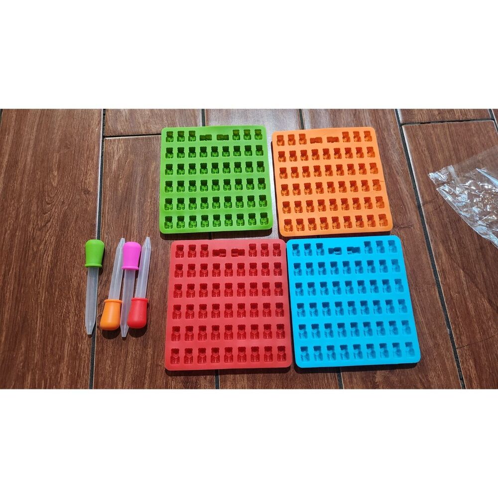 New 4 Gumdrop Jelly Molds, Chocolate Molds, Gummy Bear Candy Molds+ 4 Droppers